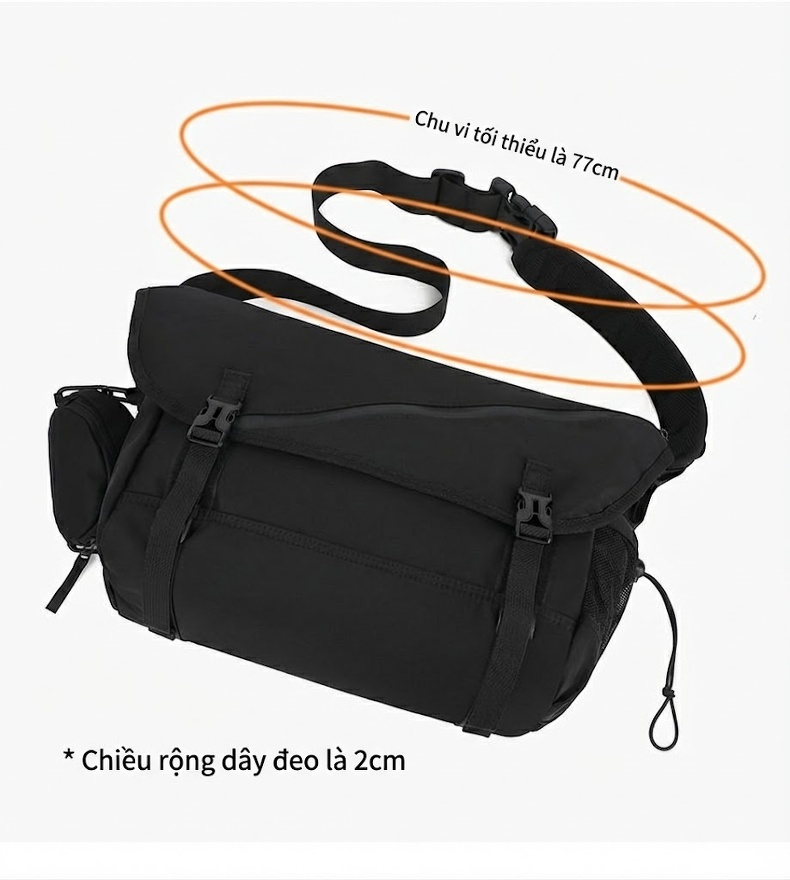 Túi Đeo Chéo Nam/Nữ Đa Năng Chống Thấm Nước Phong Cách Tối Giản Màu Đen chi tiết 8