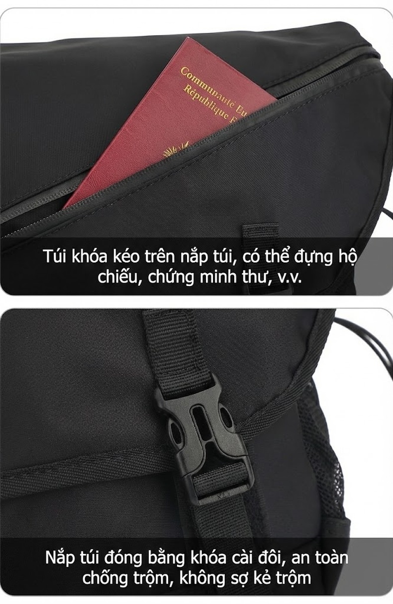Túi Đeo Chéo Nam/Nữ Đa Năng Chống Thấm Nước Phong Cách Tối Giản Màu Đen chi tiết 20