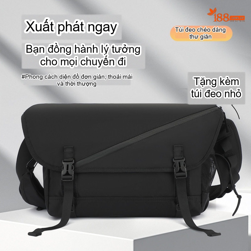 Túi Đeo Chéo Nam/Nữ Đa Năng Chống Thấm Nước Phong Cách Tối Giản Màu Đen