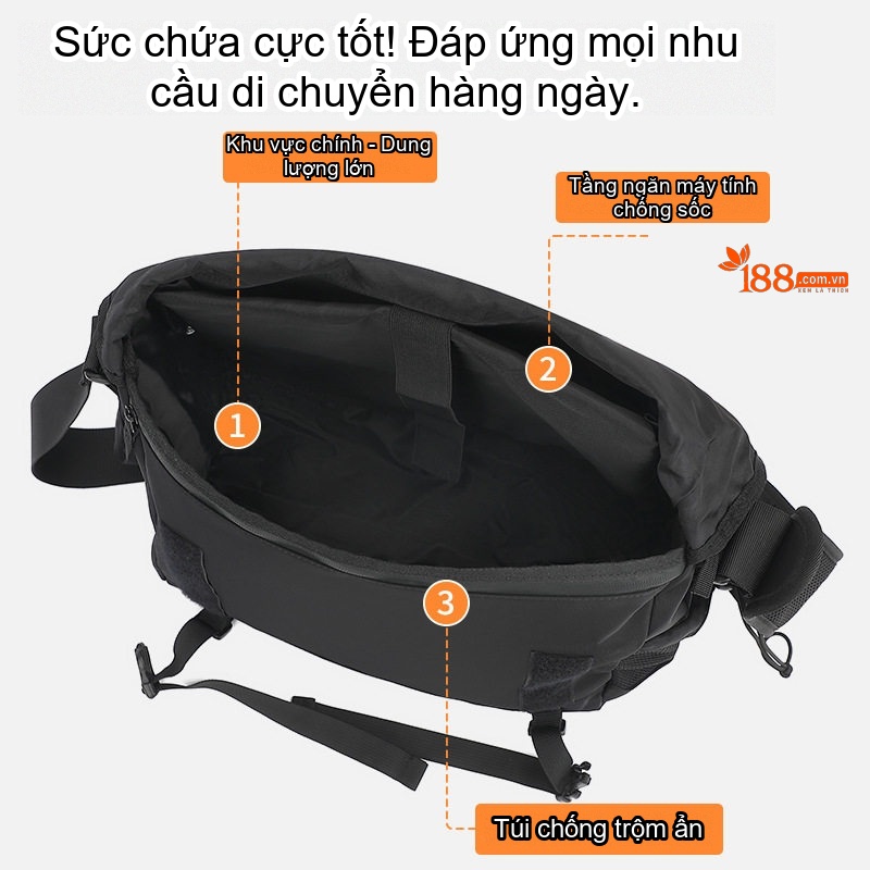 Túi Đeo Chéo Nam/Nữ Đa Năng Chống Thấm Nước Phong Cách Tối Giản Màu Đen