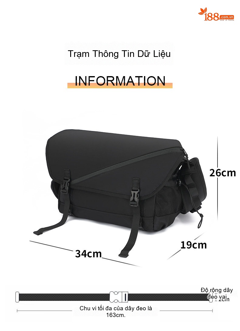 Túi Đeo Chéo Nam/Nữ Đa Năng Chống Thấm Nước Phong Cách Tối Giản Màu Đen chi tiết 6