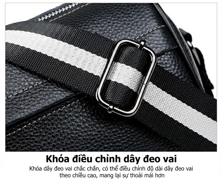 Túi Đeo Chéo Nam Nữ Da Thật Dáng Trống Đeo Vai Màu Đen chi tiết 23