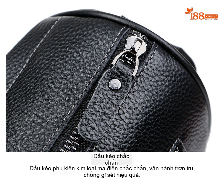 Túi Đeo Chéo Nam Nữ Da Thật Dáng Trống Đeo Vai Màu Đen chi tiết 24