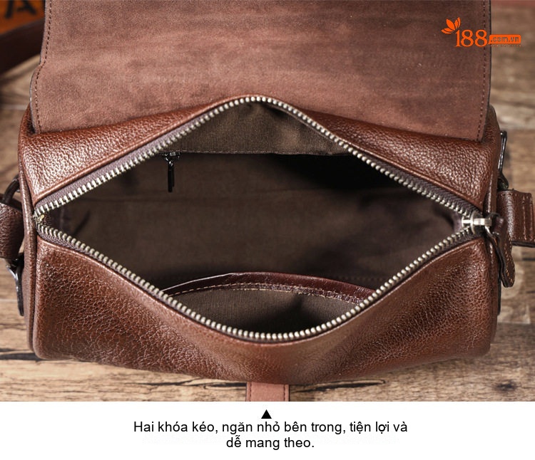 Túi Đeo Chéo Nam Nữ Da Thật Hình Trụ Phong Cách Thời Trang Màu Nâu chi tiết 5