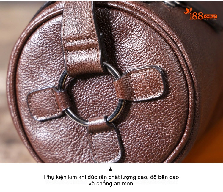 Túi Đeo Chéo Nam Nữ Da Thật Hình Trụ Phong Cách Thời Trang Màu Nâu chi tiết 7