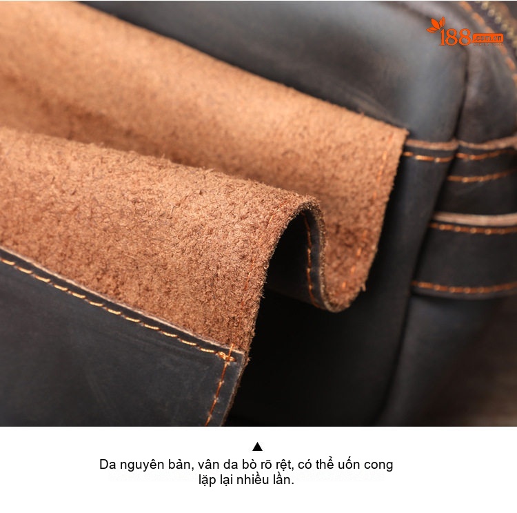 Túi Đeo Chéo Nam Nữ Da Thật Khóa Kéo Kiểu Dáng Retro Màu Nâu, Đen chi tiết 17