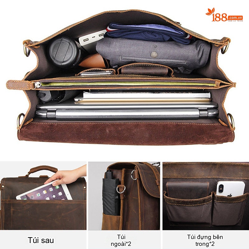 Túi Đeo Chéo Nam Nữ Da Thật Phong Cách Retro Đựng Laptop