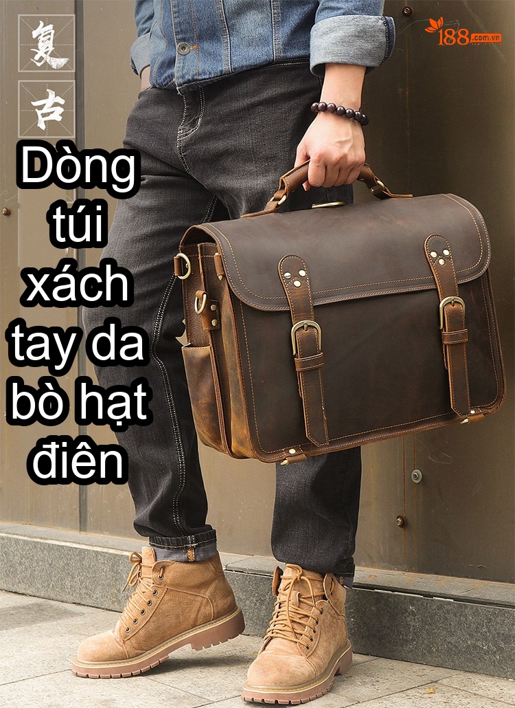 Túi Đeo Chéo Nam Nữ Da Thật Phong Cách Retro Đựng Laptop chi tiết 1