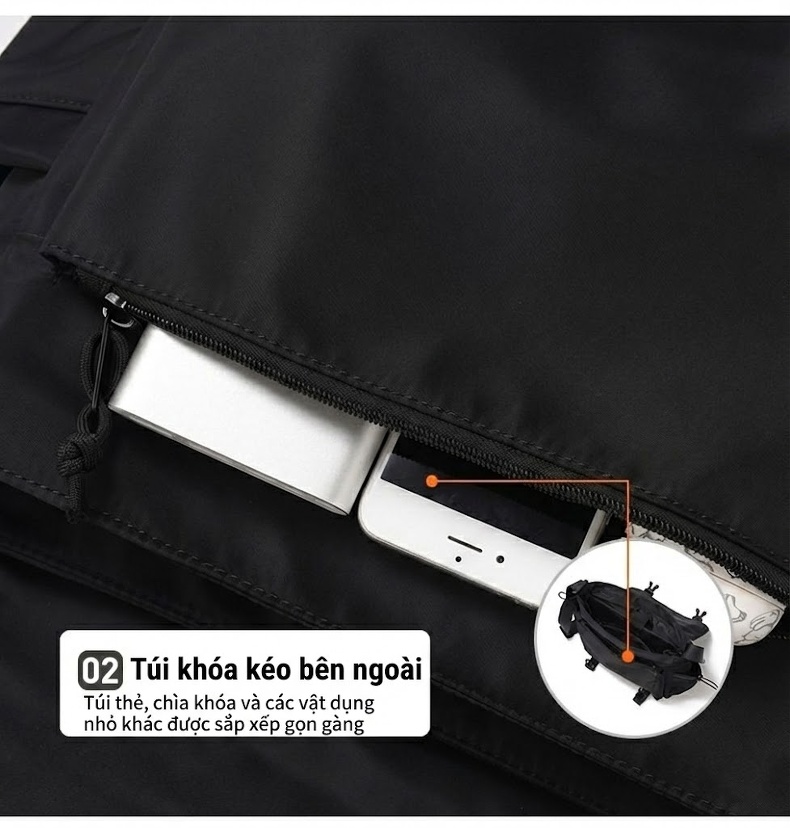 Túi Đeo Chéo Nam Nữ Phong Cách Đường Phố, Túi Ipad, Túi Đựng Sách Vải Dù Chống Thấm Nước Màu Đen chi tiết 13