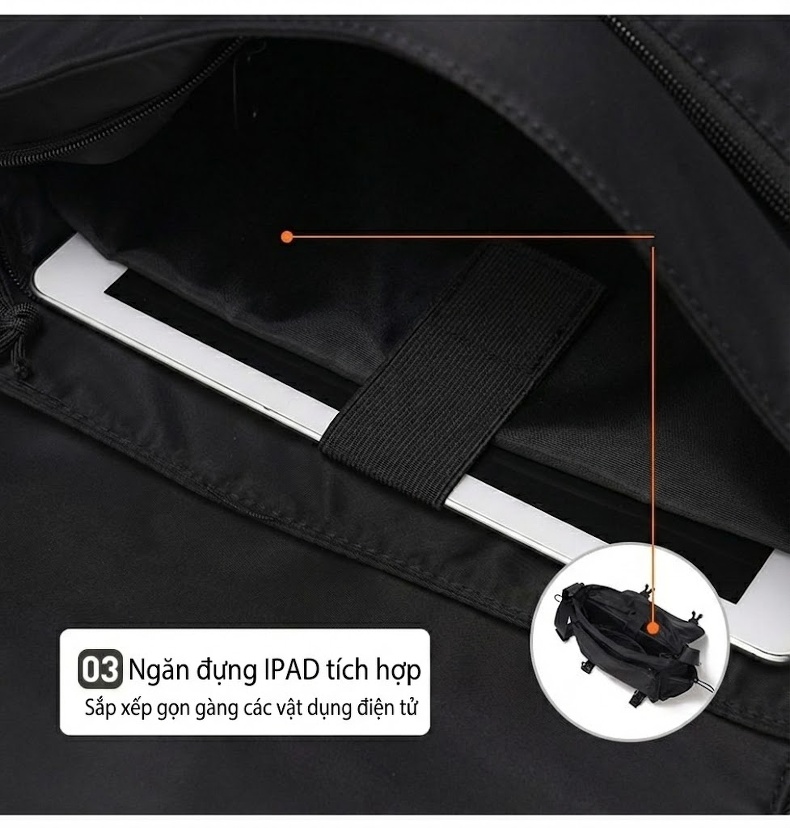 Túi Đeo Chéo Nam Nữ Phong Cách Đường Phố, Túi Ipad, Túi Đựng Sách Vải Dù Chống Thấm Nước Màu Đen chi tiết 14