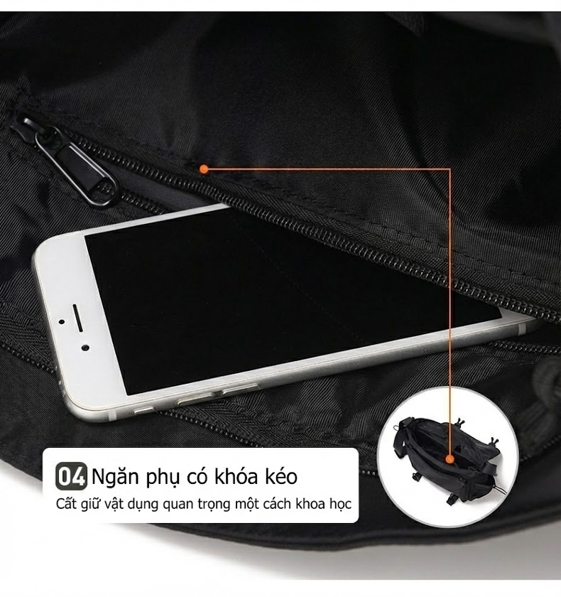 Túi Đeo Chéo Nam Nữ Phong Cách Đường Phố, Túi Ipad, Túi Đựng Sách Vải Dù Chống Thấm Nước Màu Đen chi tiết 15