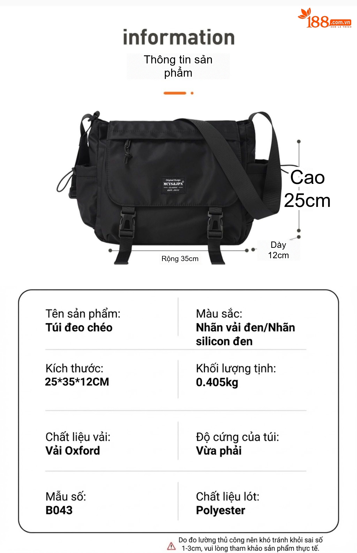Túi Đeo Chéo Nam Nữ Phong Cách Đường Phố, Túi Ipad, Túi Đựng Sách Vải Dù Chống Thấm Nước Màu Đen chi tiết 12