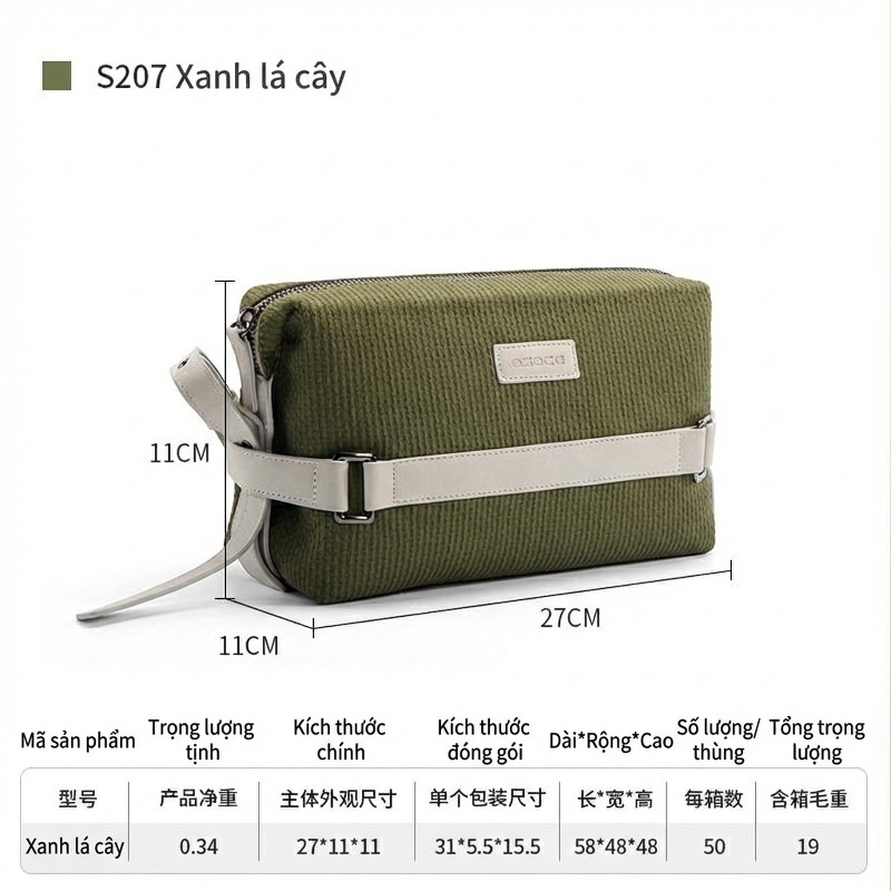 Túi Đeo Chéo Nam/Nữ Vải Dệt Kiểu Dáng Vuông Nhỏ Màu Xanh Olive, Kem