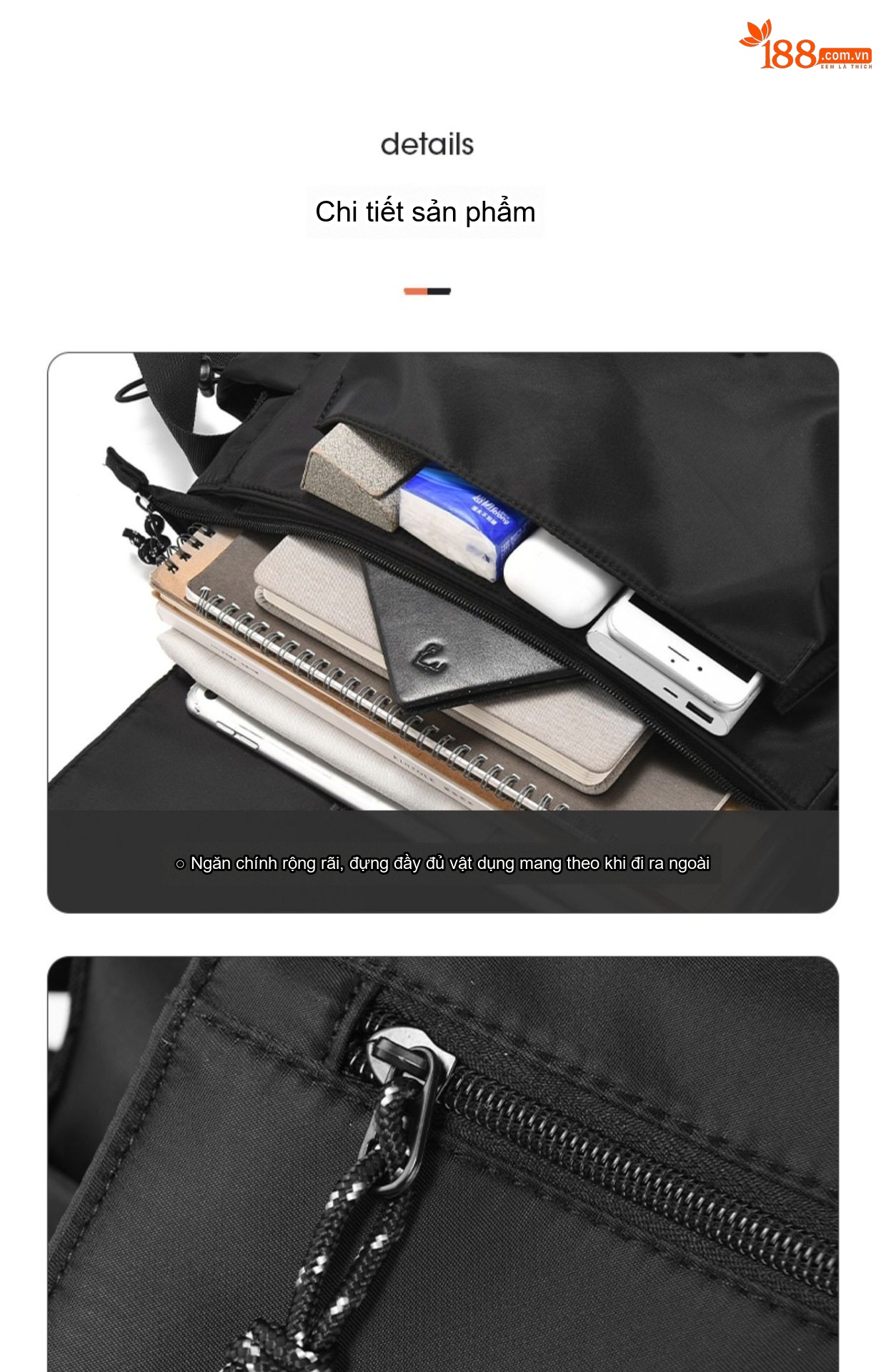 Túi Đeo Chéo Nam Nữ Vải Dù Phong Cách Nhật Bản, Túi Messenger Đựng Laptop, Túi Du Lịch, Túi Tote Đa Năng - Màu Đen chi tiết 17