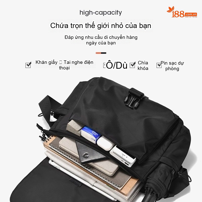 Túi Đeo Chéo Nam Nữ Vải Dù Phong Cách Nhật Bản, Túi Messenger Đựng Laptop, Túi Du Lịch, Túi Tote Đa Năng - Màu Đen