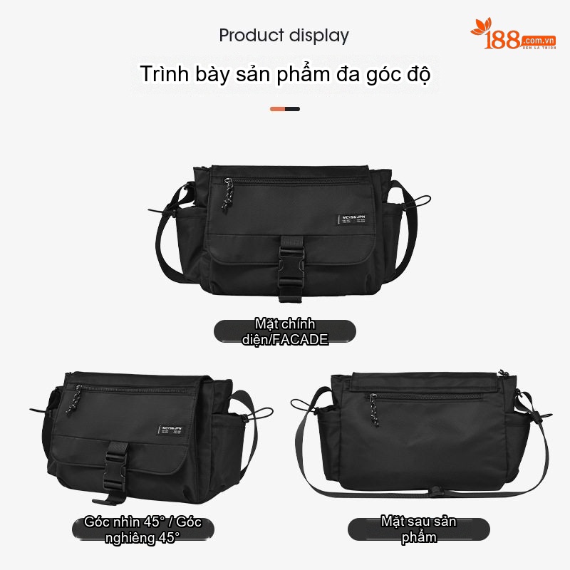 Túi Đeo Chéo Nam Nữ Vải Dù Phong Cách Nhật Bản, Túi Messenger Đựng Laptop, Túi Du Lịch, Túi Tote Đa Năng - Màu Đen