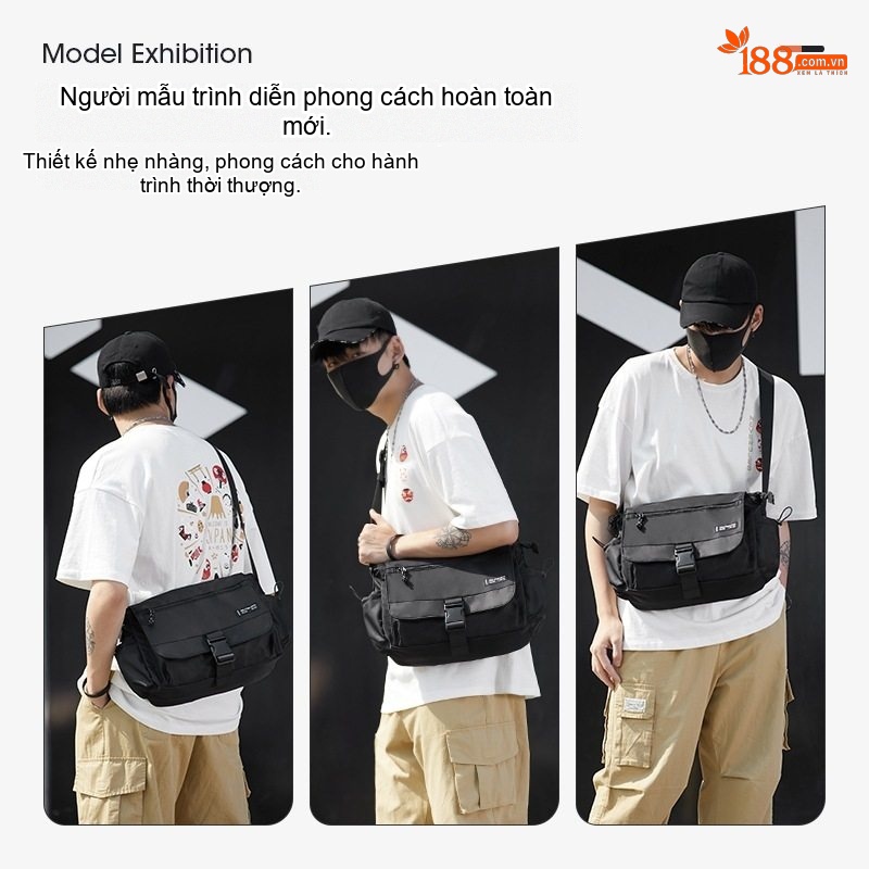 Túi Đeo Chéo Nam Nữ Vải Dù Phong Cách Nhật Bản, Túi Messenger Đựng Laptop, Túi Du Lịch, Túi Tote Đa Năng - Màu Đen