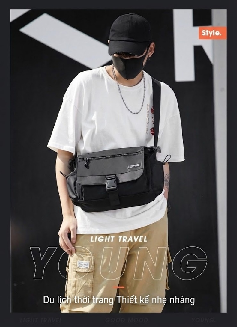 Túi Đeo Chéo Nam Nữ Vải Dù Phong Cách Nhật Bản, Túi Messenger Đựng Laptop, Túi Du Lịch, Túi Tote Đa Năng - Màu Đen chi tiết 3