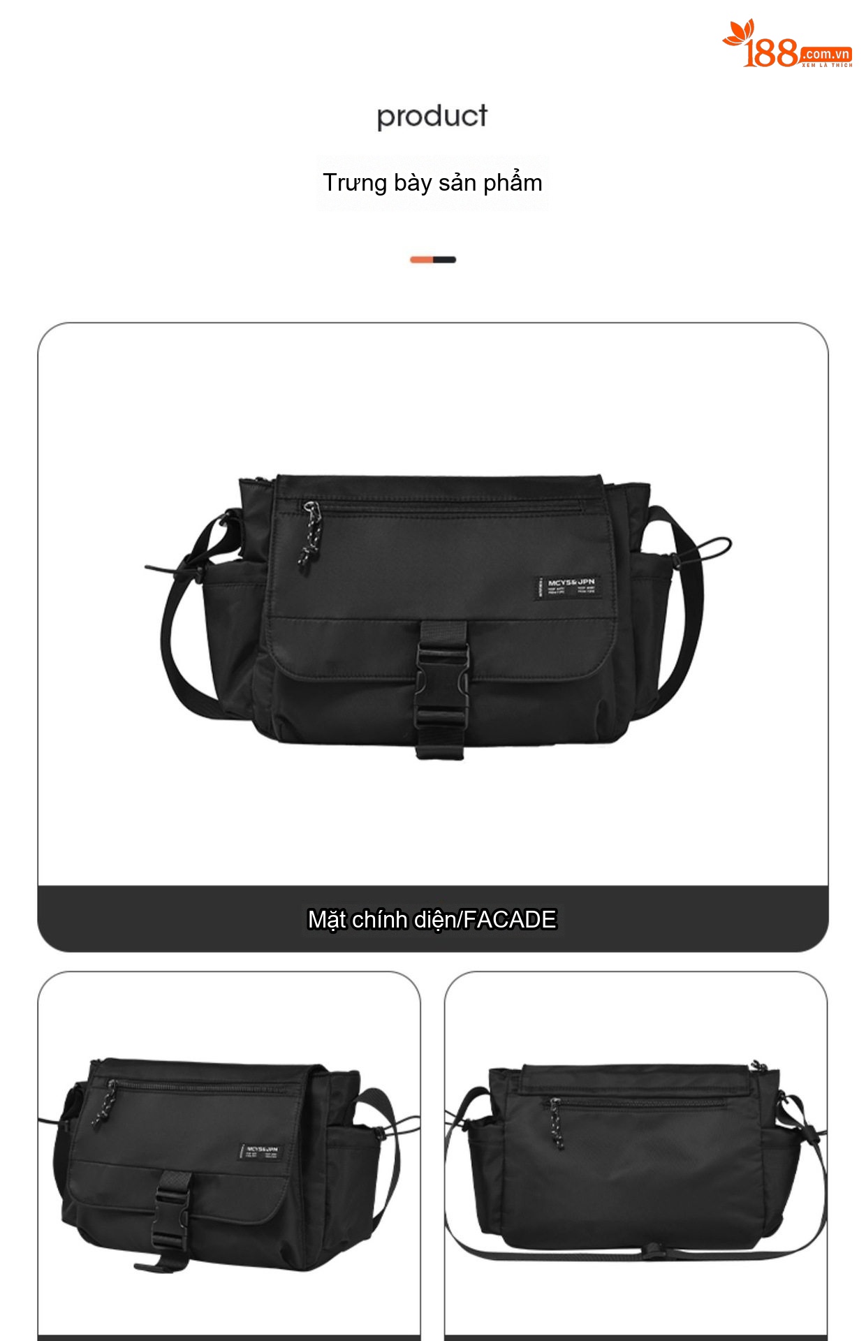 Túi Đeo Chéo Nam Nữ Vải Dù Phong Cách Nhật Bản, Túi Messenger Đựng Laptop, Túi Du Lịch, Túi Tote Đa Năng - Màu Đen chi tiết 12