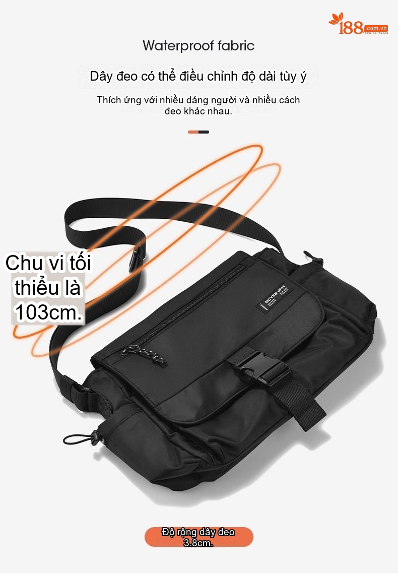 Túi Đeo Chéo Nam Nữ Vải Dù Phong Cách Nhật Bản, Túi Messenger Đựng Laptop, Túi Du Lịch, Túi Tote Đa Năng - Màu Đen chi tiết 13
