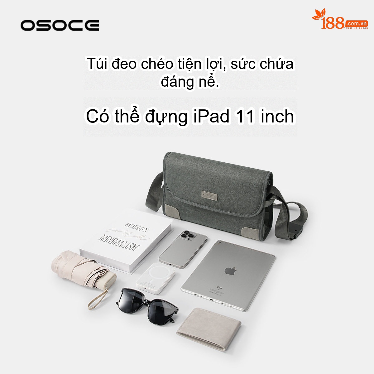 Túi Đeo Chéo Nam OSOCE Vải Giấy Dupont Phong Cách Commuter