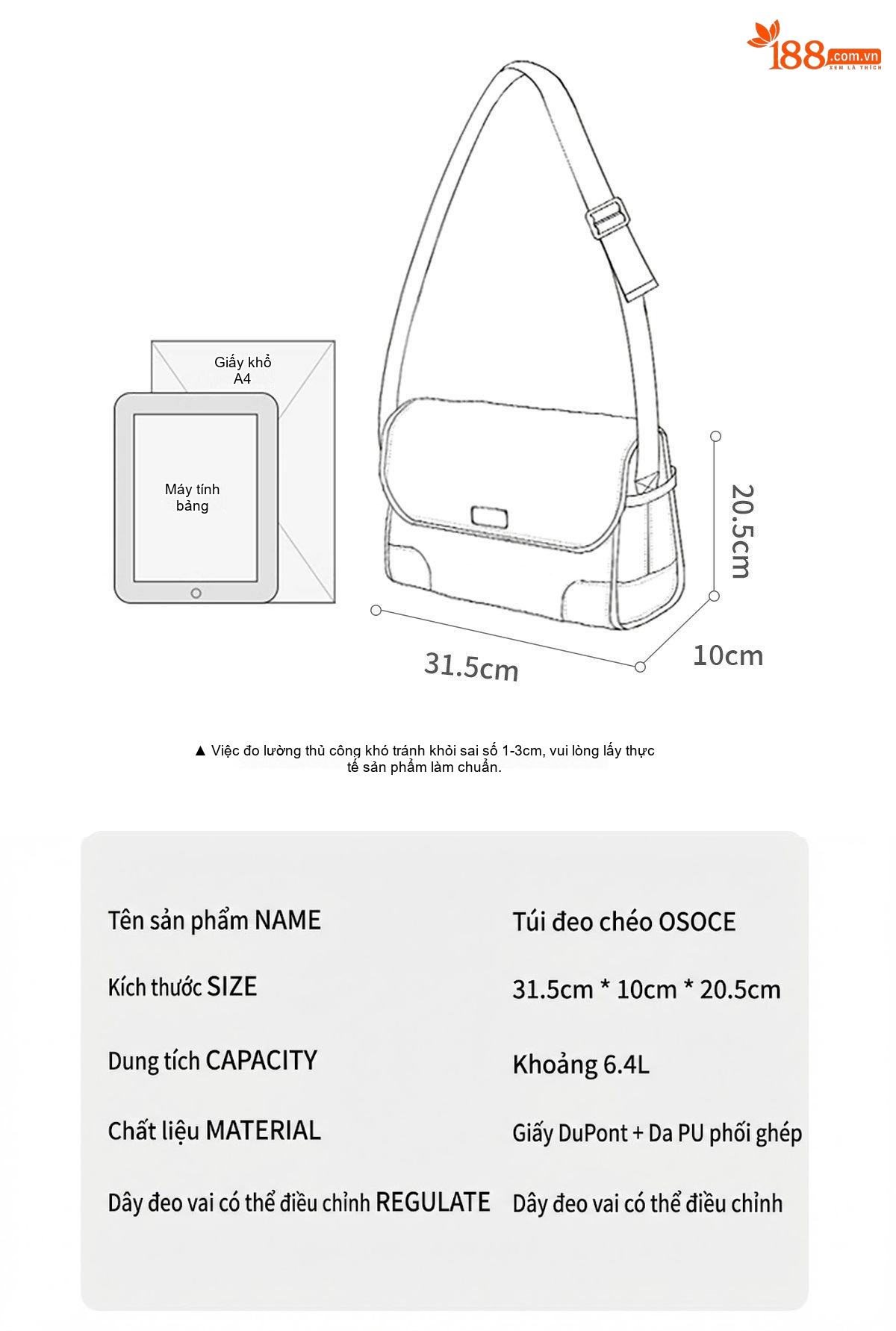 Túi Đeo Chéo Nam OSOCE Vải Giấy Dupont Phong Cách Commuter chi tiết 8
