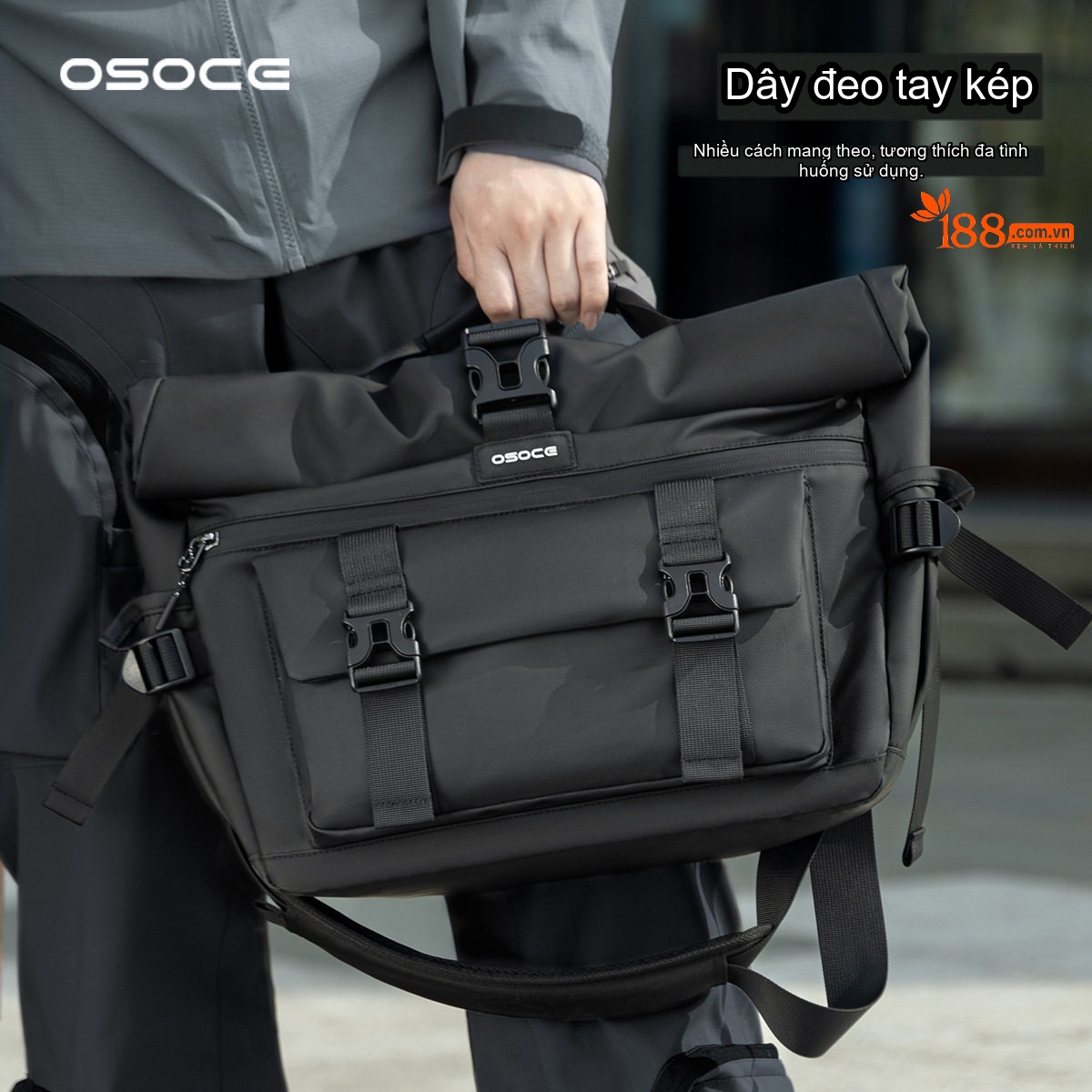 Túi Đeo Chéo Nam OSOCE Vải Oxford Chống Thấm Nước Đựng Laptop Dung Tích Lớn Màu Đen