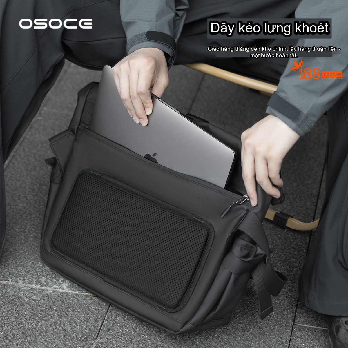 Túi Đeo Chéo Nam OSOCE Vải Oxford Chống Thấm Nước Đựng Laptop Dung Tích Lớn Màu Đen