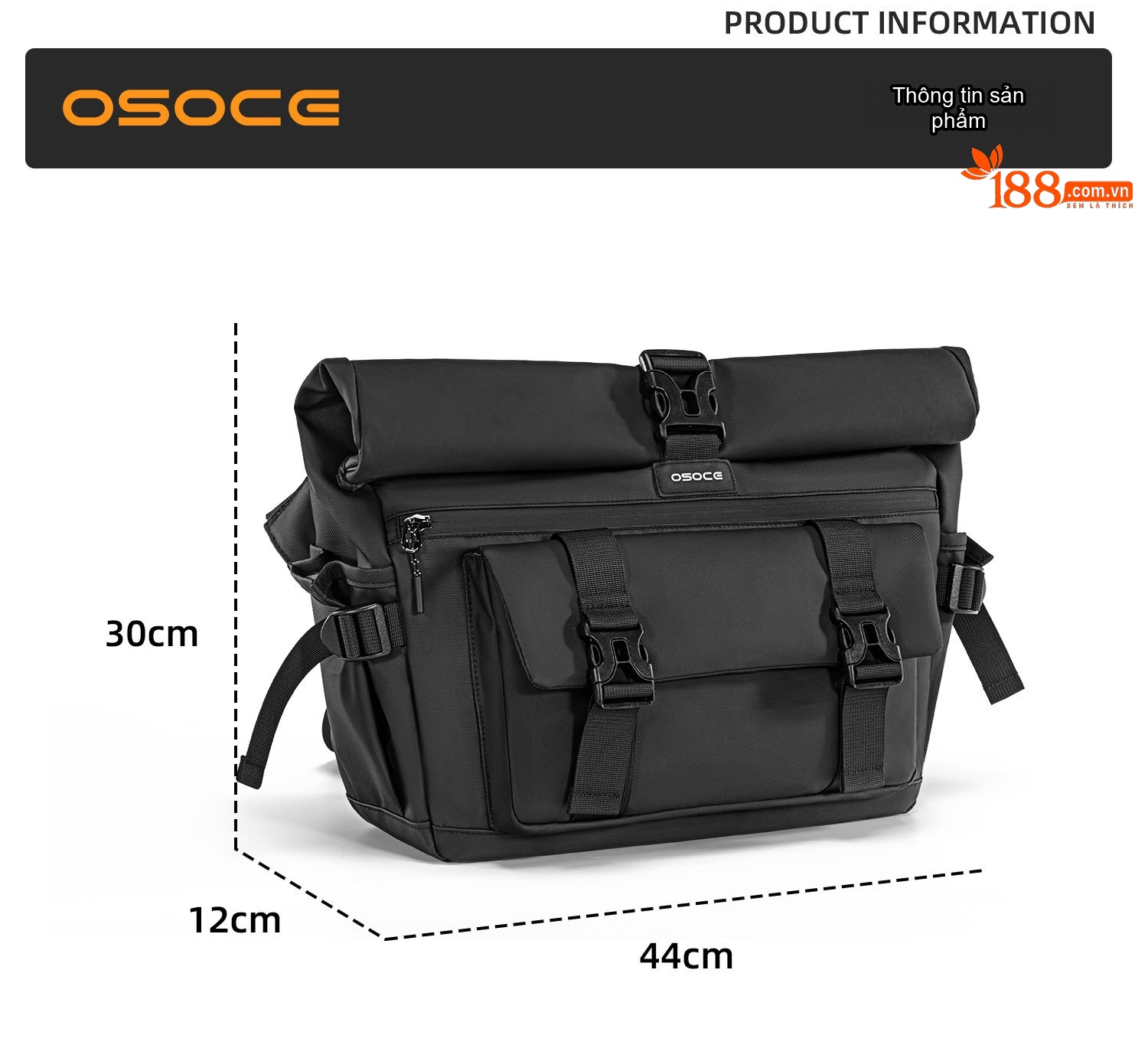 Túi Đeo Chéo Nam OSOCE Vải Oxford Chống Thấm Nước Đựng Laptop Dung Tích Lớn Màu Đen chi tiết 11