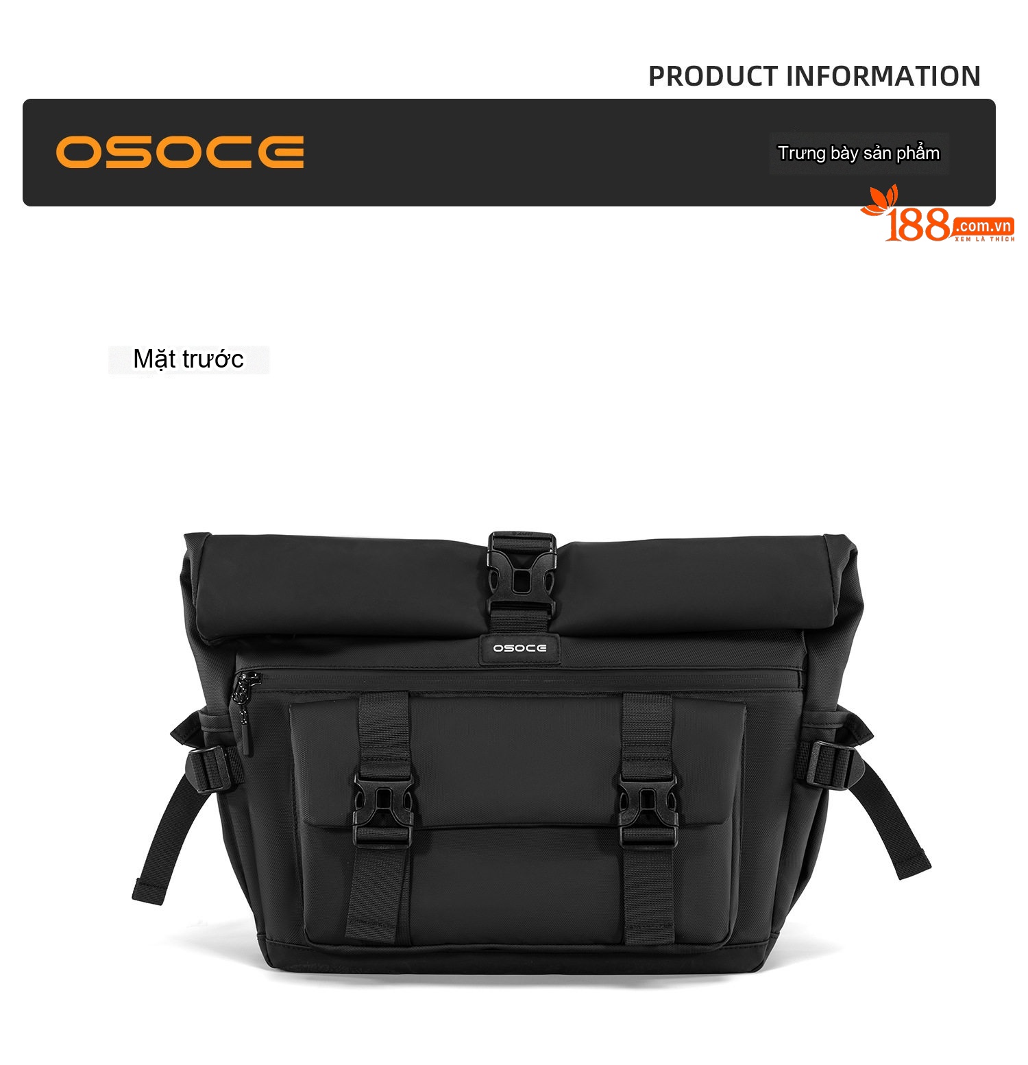 Túi Đeo Chéo Nam OSOCE Vải Oxford Chống Thấm Nước Đựng Laptop Dung Tích Lớn Màu Đen chi tiết 13