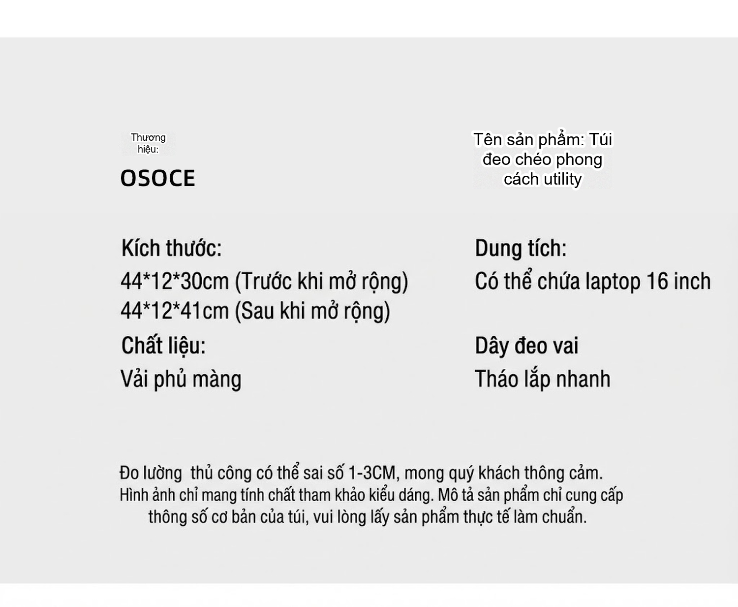 Túi Đeo Chéo Nam OSOCE Vải Oxford Chống Thấm Nước Đựng Laptop Dung Tích Lớn Màu Đen chi tiết 12