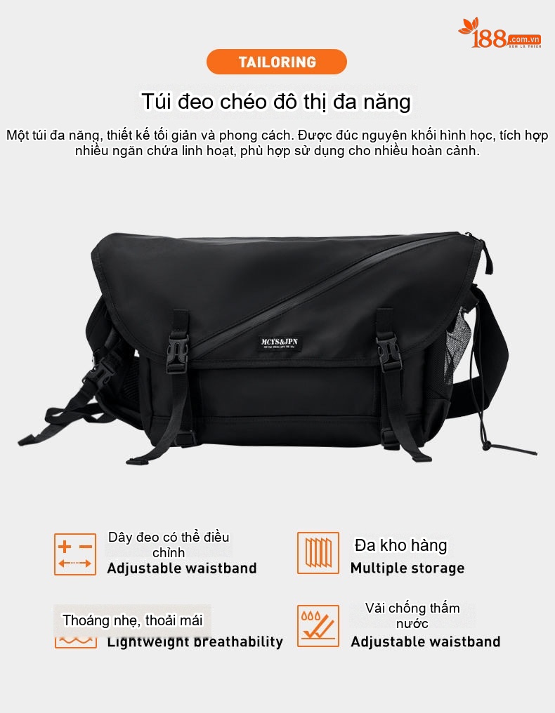 Túi Đeo Chéo Nam Vải Dệt Kiểu Nhật Bản Thời Trang Đường Phố, Túi Đựng Ipad Dung Tích Lớn Màu Đen chi tiết 4