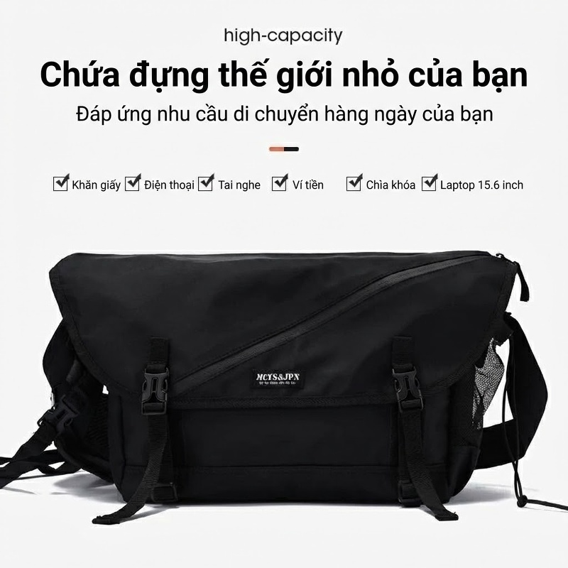 Túi Đeo Chéo Nam Vải Dệt Kiểu Nhật Bản Thời Trang Đường Phố, Túi Đựng Ipad Dung Tích Lớn Màu Đen chi tiết 28