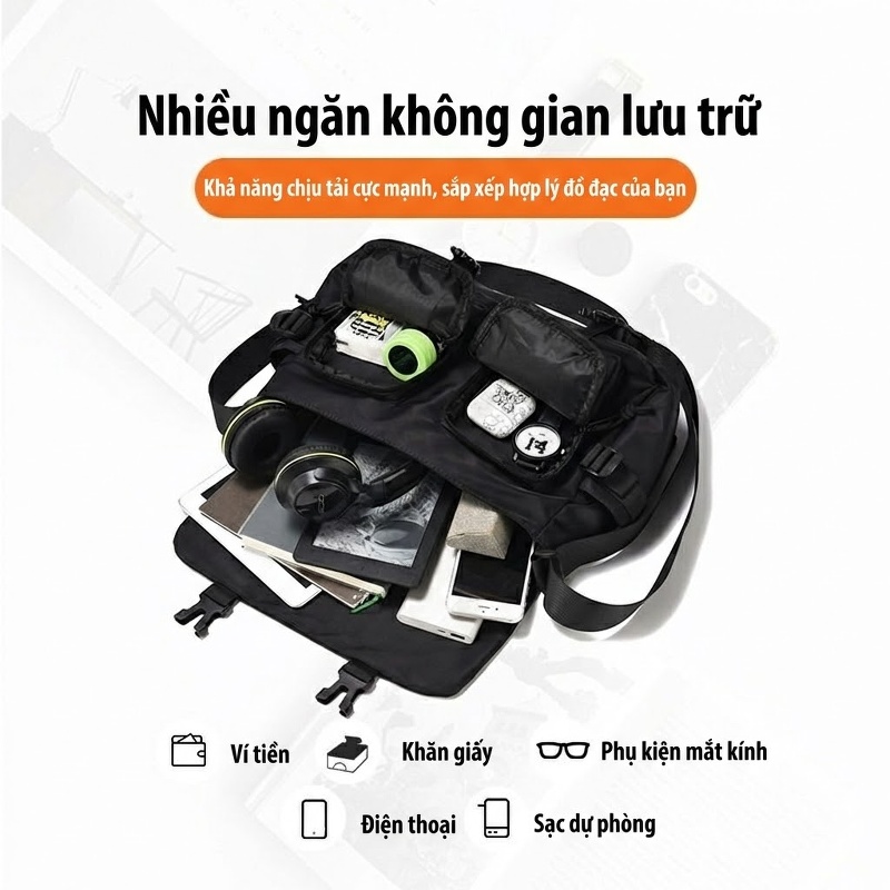 Túi Đeo Chéo Nam Vải Oxford Thiết Kế Nhiều Ngăn Phong Cách Thời Trang Màu Đen