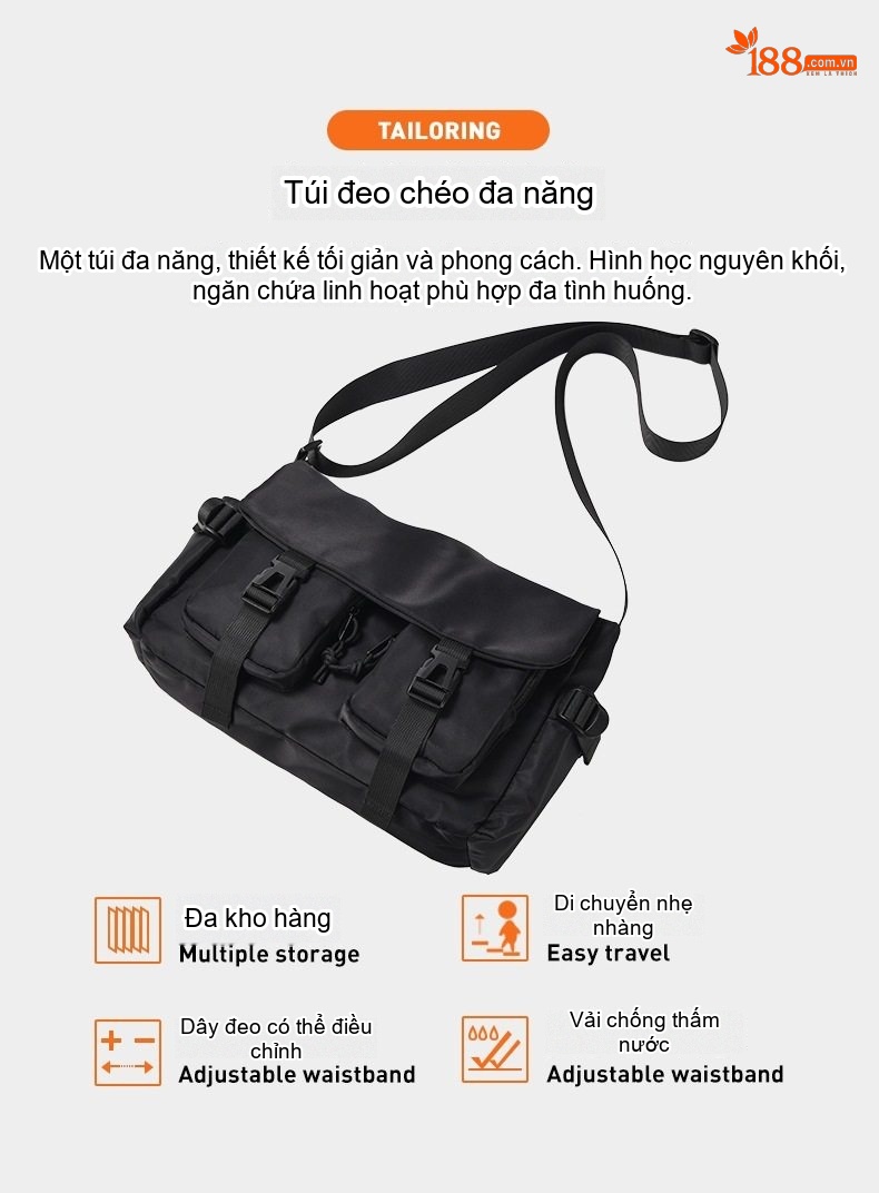 Túi Đeo Chéo Nam Vải Oxford Thiết Kế Nhiều Ngăn Phong Cách Thời Trang Màu Đen chi tiết 2
