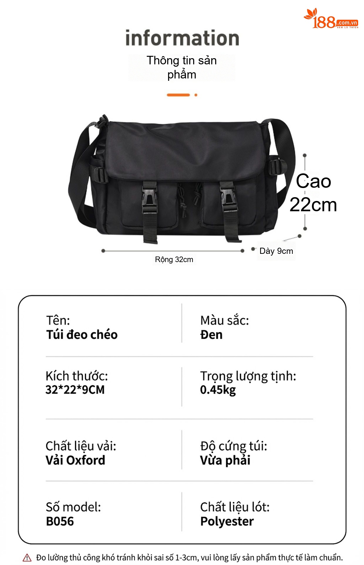 Túi Đeo Chéo Nam Vải Oxford Thiết Kế Nhiều Ngăn Phong Cách Thời Trang Màu Đen chi tiết 5