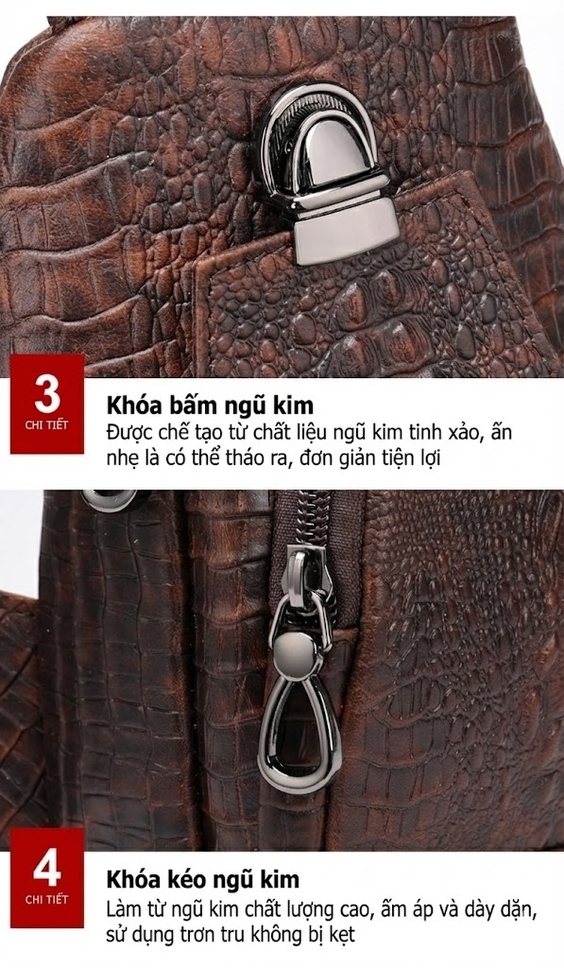 Túi Đeo Chéo Nam Vân Cá Sấu Da Bóng Đựng Ipad Mini Màu Nâu, Đen chi tiết 13