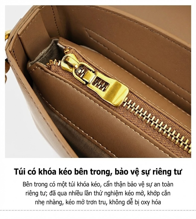 Túi Đeo Chéo Nắp Gập Mini Da Bóng Thiết Kế Tối Giản Màu Đen, Nâu, Xám chi tiết 12