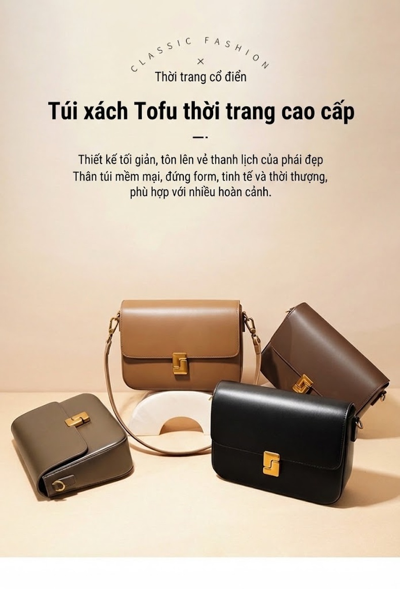 Túi Đeo Chéo Nắp Gập Mini Da Bóng Thiết Kế Tối Giản Màu Đen, Nâu, Xám chi tiết 1