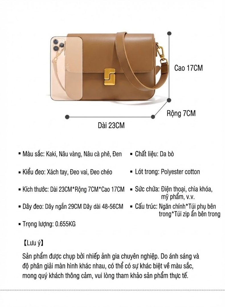 Túi Đeo Chéo Nắp Gập Mini Da Bóng Thiết Kế Tối Giản Màu Đen, Nâu, Xám chi tiết 7