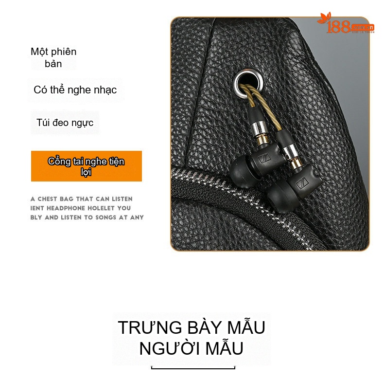 Túi Đeo Chéo Ngực Nam Da Bò Thật Phong Cách Hàn Quốc Màu Đen chi tiết 9