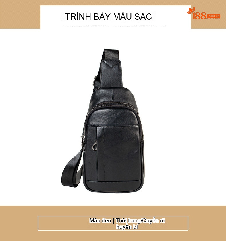 Túi Đeo Chéo Ngực Nam Da Bò Thật Phong Cách Hàn Quốc Màu Đen chi tiết 10