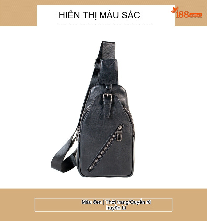 Túi Đeo Chéo Ngực Nam Da Bò Thật Phong Cách Hàn Quốc Màu Đen chi tiết 11
