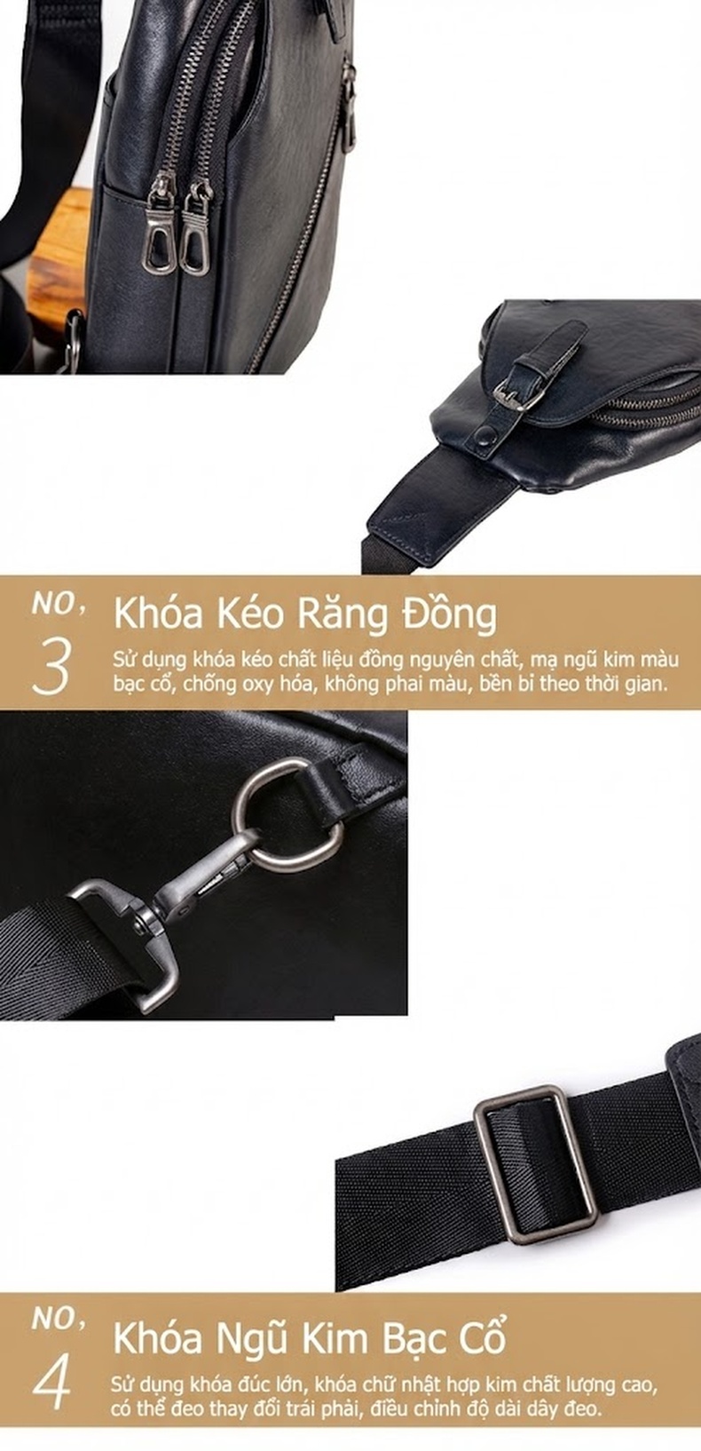 Túi Đeo Chéo Ngực Nam Da Bò Thật Phong Cách Hàn Quốc Màu Đen chi tiết 16