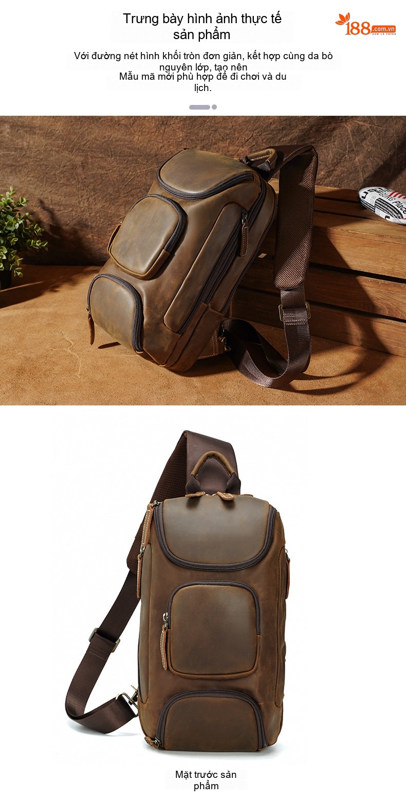 Túi Đeo Chéo Ngực Nam Da Bò Thật Phong Cách Outdoor chi tiết 5