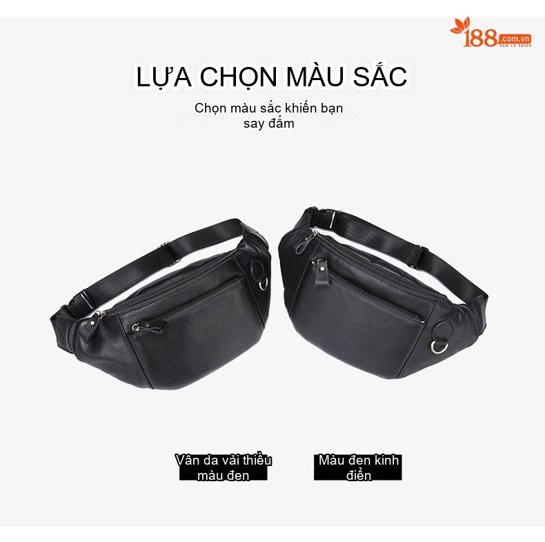 Túi Đeo Chéo Ngực Nam Da Bò Thời Trang Đựng Điện Thoại Màu Đen chi tiết 4