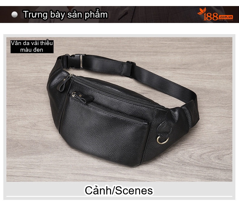 Túi Đeo Chéo Ngực Nam Da Bò Thời Trang Đựng Điện Thoại Màu Đen chi tiết 11