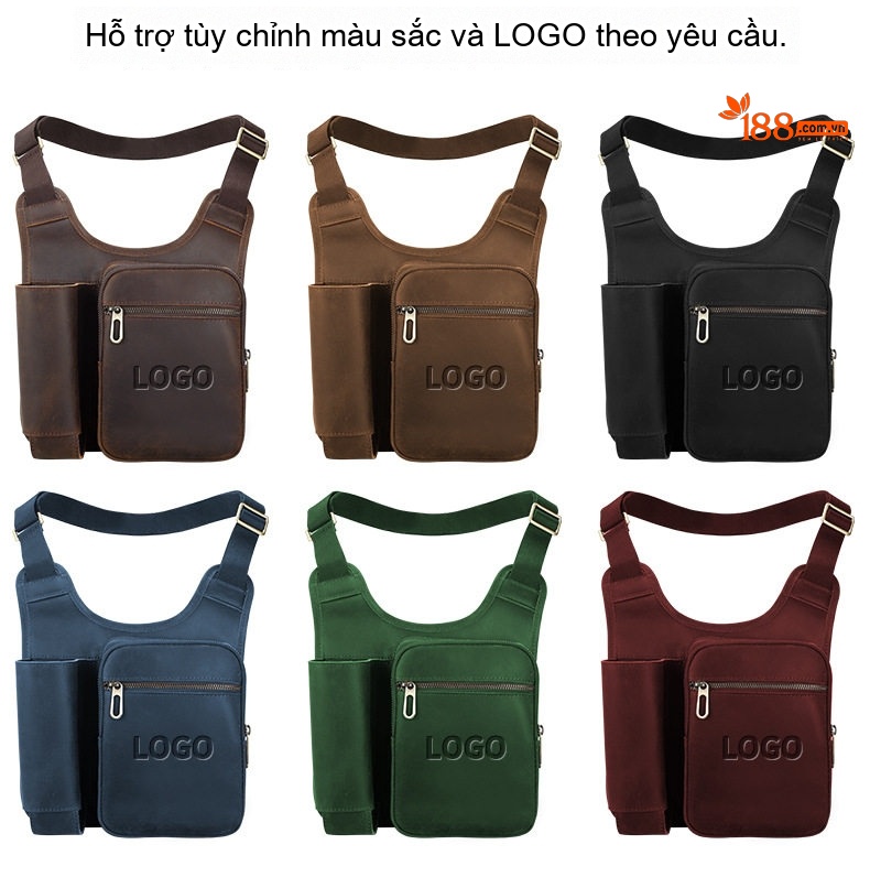Túi Đeo Chéo Ngực Nam Da Bò Tùy Chỉnh Logo Phong Cách Chiến Thuật, Thể Thao Màu Nâu, Đen, Xanh Navy, Xanh Lá... chi tiết 4