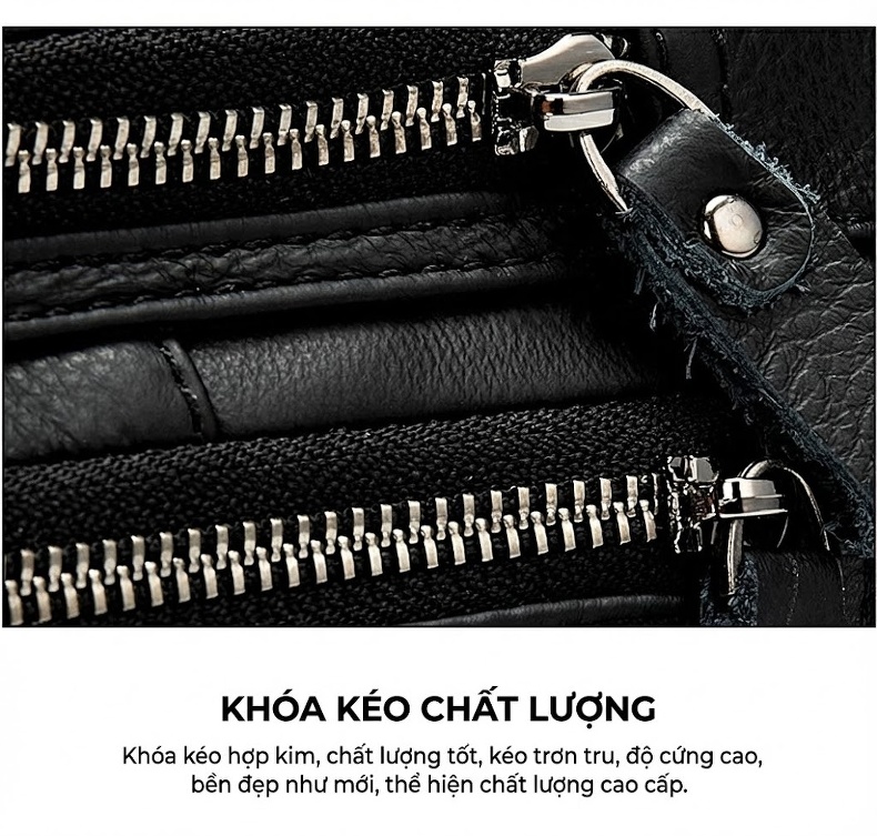 Túi Đeo Chéo Ngực Nam Da Bò Vân Litchi Phong Cách Hàn Quốc chi tiết 15