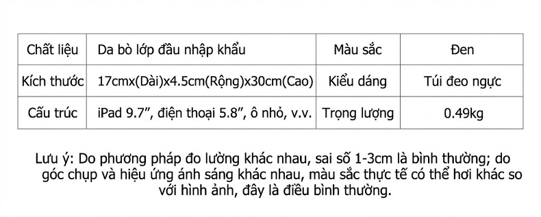 Túi Đeo Chéo Ngực Nam Da Bò Vân Litchi Phong Cách Hàn Quốc chi tiết 3